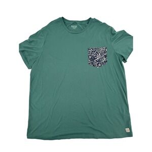 Marine Layer Pocket T-Shirt Mens XL Teal Green Floral Print Contrast Cotton